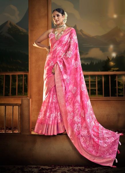 Pink Cotton Digitally Printed Vibrant Saree For Kitty Parties