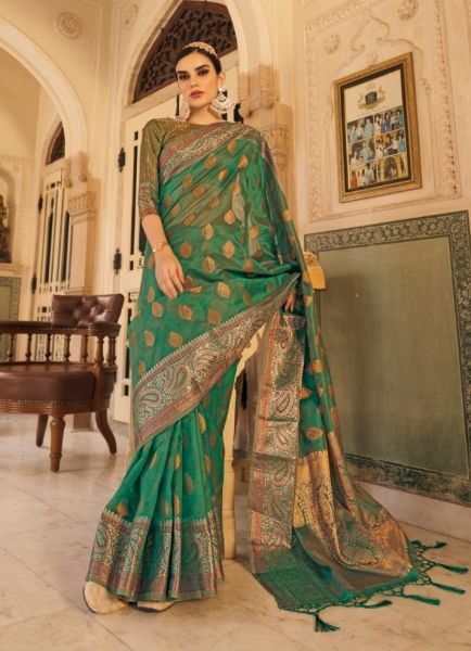 Sea Green Organza Silk Weaving Festive-Wear Saree