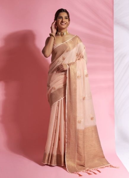 Light Pink Cotton Silk Weaving Festive-Wear Saree