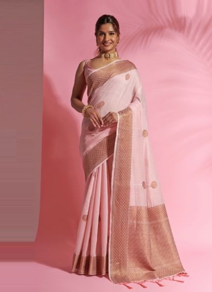 Pink Cotton Silk Weaving Festive-Wear Saree