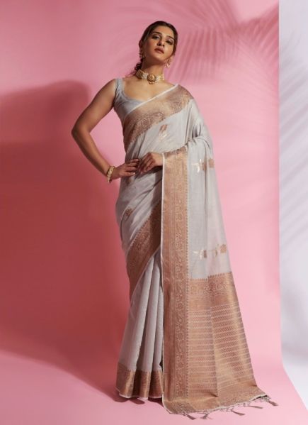 Light Gray Cotton Silk Weaving Festive-Wear Saree