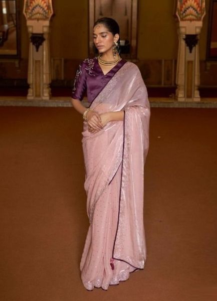 Pink Organza With Embroidery & Handwork Party-Wear Boutique Saree