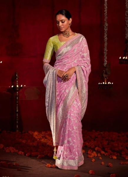Pink Pure Dola Silk Weaving Party-Wear Saree