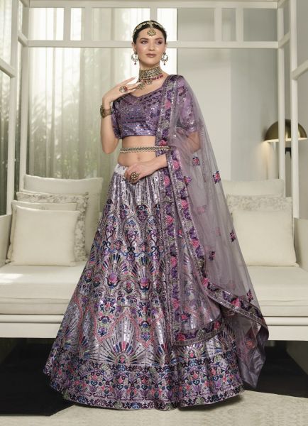 Light Purple Silk Thread, Embroidery & Sequins-Work Wedding-Wear Stylish Lehenga Choli