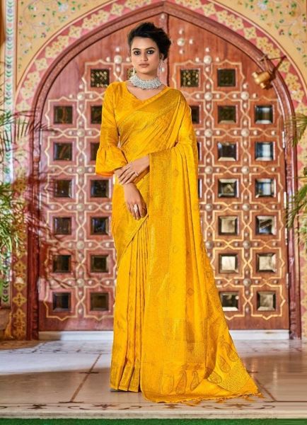 Golden Pure Satin Silk Weaving Festive-Wear Saree