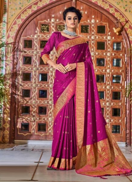 Purple Pure Satin Silk Weaving Festive-Wear Saree