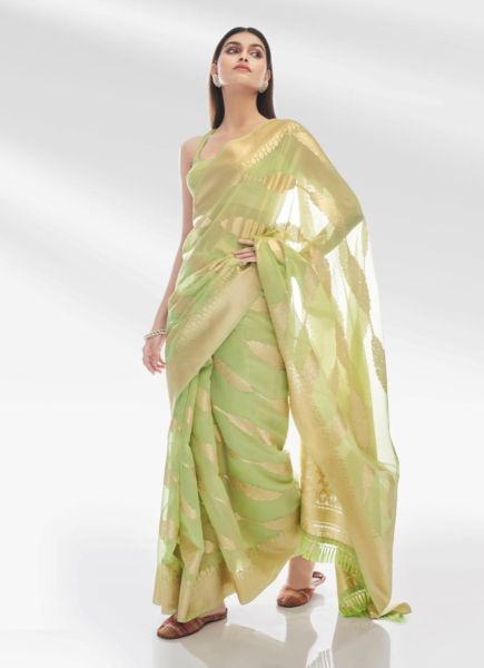 Light Green Organza Weaving Festive-Wear Fashionable Saree
