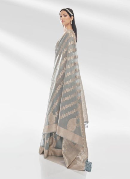 Gray Organza Weaving Festive-Wear Fashionable Saree