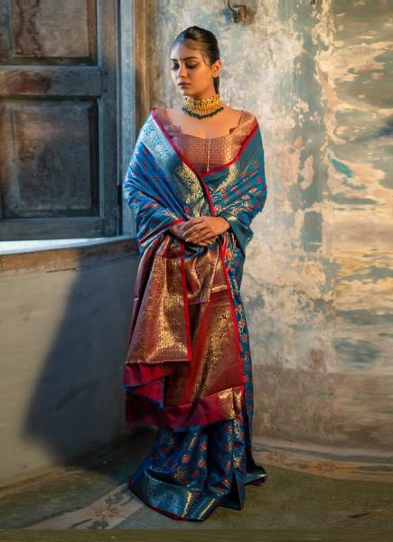 Sky Blue Weaving Party-Wear Patola Silk Saree