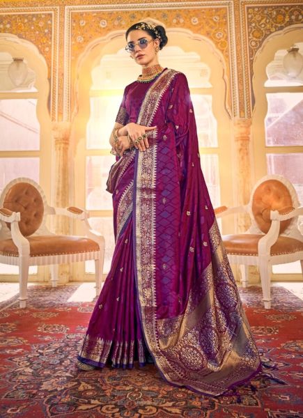 Purple Satin Weaving Festive-Wear Jari Silk Saree