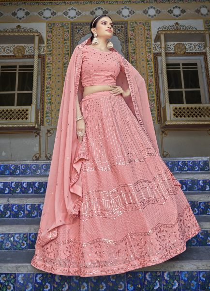 Pink Georgette Thread & Sequins-Work Party-Wear Embroidery Lehenga Choli