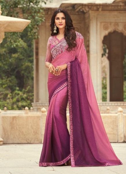 Pink Silk Embroidered Party-wear Boutique Saree