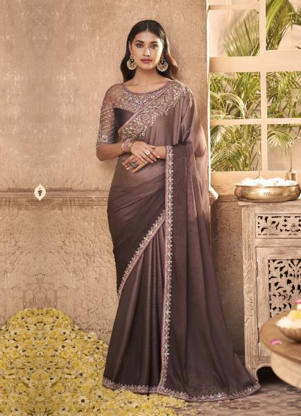 Light Brown Silk Georgette Embroidered Party-wear Boutique Saree