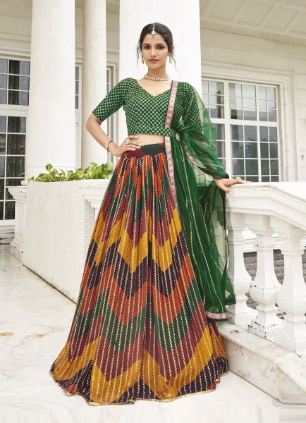 Multicolor Georgette Embroidery, Sequins & Digital Printed Party-Wear Stylish Lehenga Choli