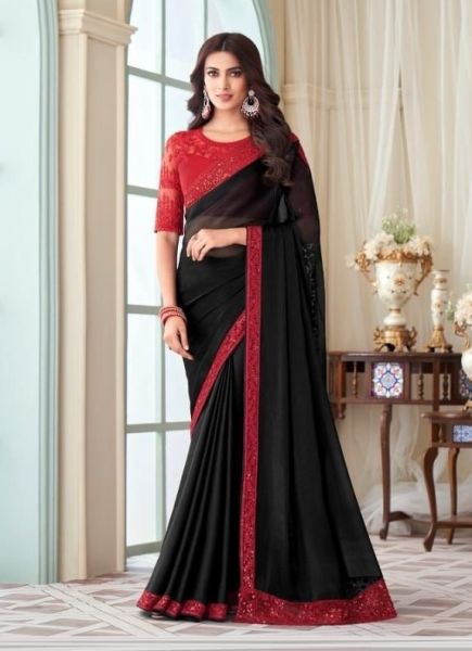 Black Silk Embroidered Party-Wear Boutique Saree