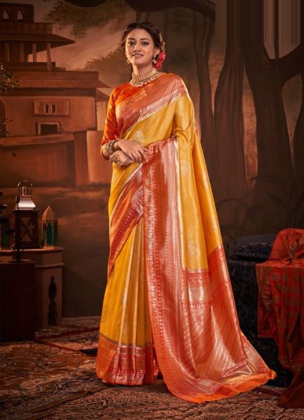 Orange Weaving Party-Wear Kanjivaram Silk Saree