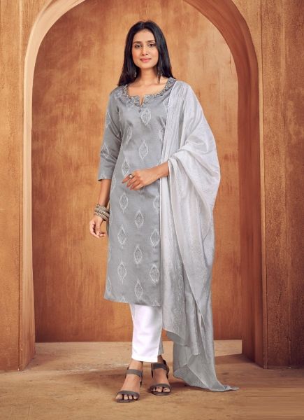 Light Gray Jacquard Silk Embroidered Office-Wear Pant-Bottom Readymade Salwar Kameez
