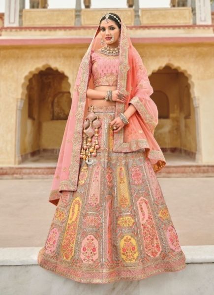 Pink Silk Embroidery & Handwork Wedding-Wear Bridal Lehenga Choli