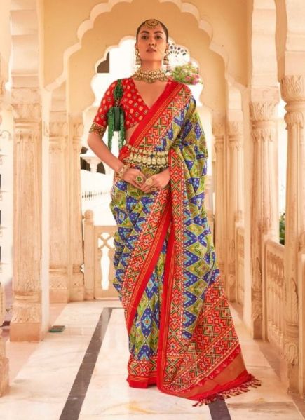 Multicolor Tusser Silk Weaving Festive-Wear Saree