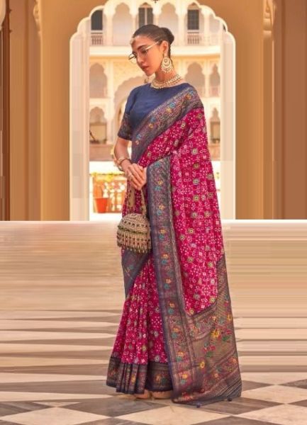 Magenta Weaving Festive-Wear Patola Silk Saree