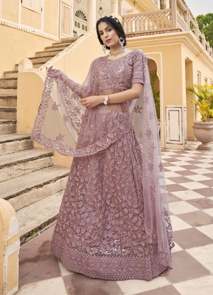 Light Lilac Net With Embroidery & Zarkan-Work Wedding-Wear Stylish Lehenga Choli