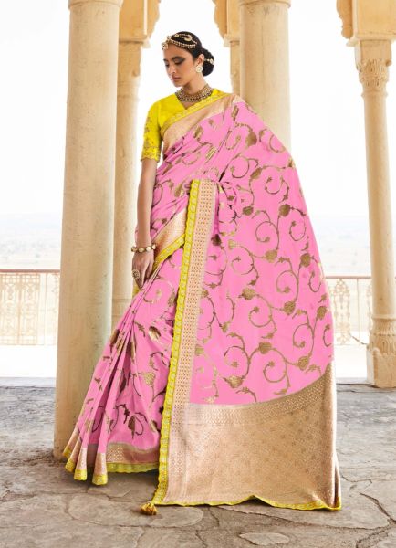 Hot Pink Banarasi Silk Weaving Party-Wear Saree