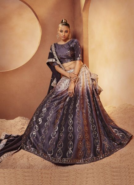 Dark Wine Velvet With Embroidery & All-Over Mirror & Sequins-Work Wedding-Wear Stylish Lehenga Choli