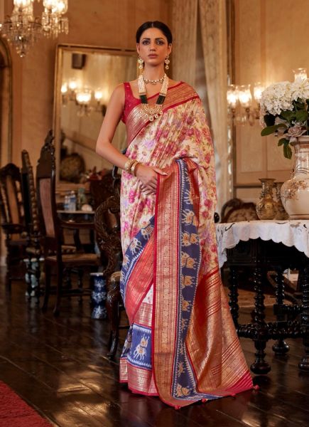 Multicolor Rajwadi Patola Silk Weaving Party-Wear Saree