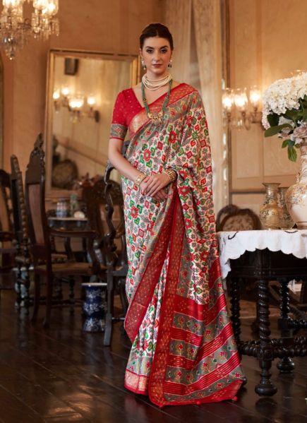 Multicolor Rajwadi Patola Silk Weaving Party-Wear Saree