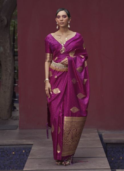 Purple Satin Silk Weaving Party-Wear Handloom Saree