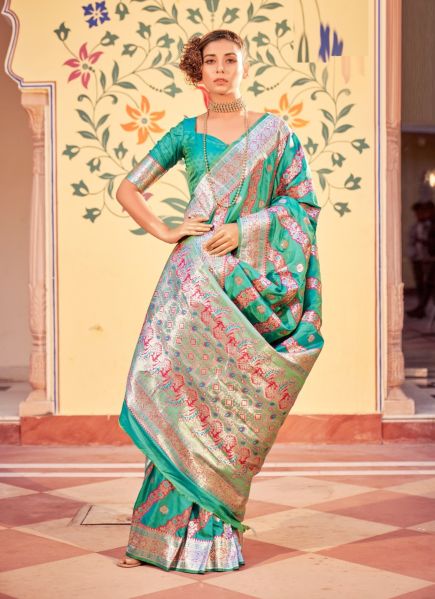 Sea Green Banarasi Silk Weaving Festive-Wear Saree