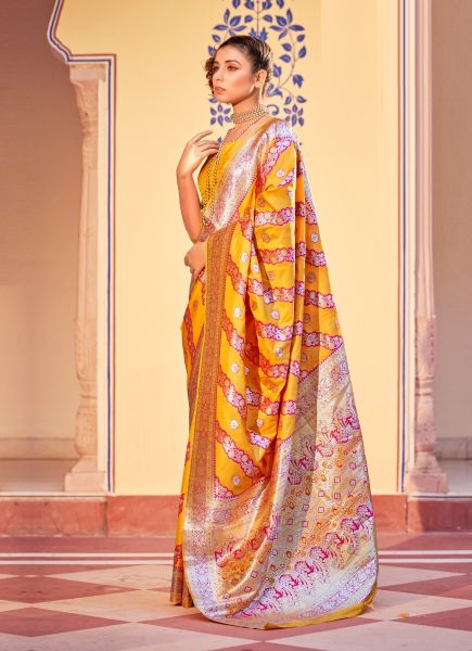 Yellow Banarasi Silk Weaving Festive-Wear Saree