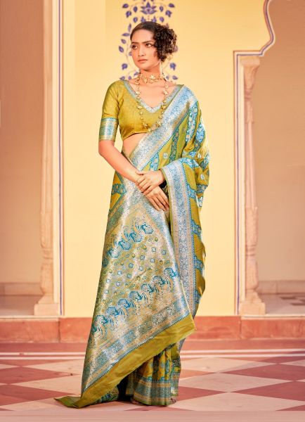 Lemon Green Banarasi Silk Weaving Festive-Wear Saree
