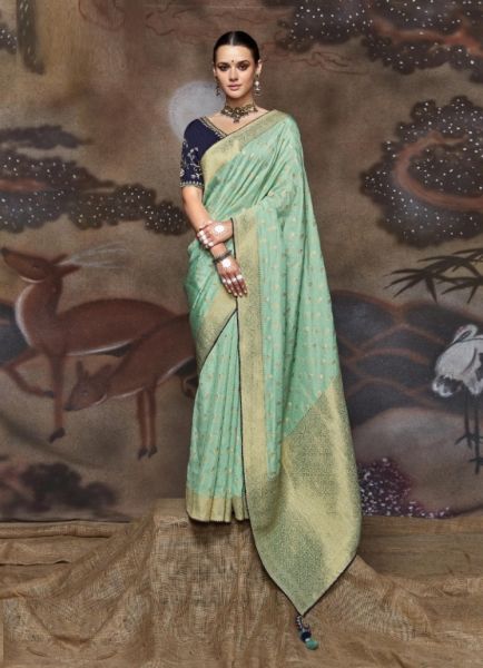 Mint Green Dola Silk Viscose Embroidered Party-Wear Saree