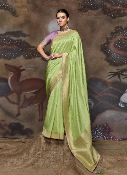 Light Green Dola Silk Viscose Embroidered Party-Wear Saree