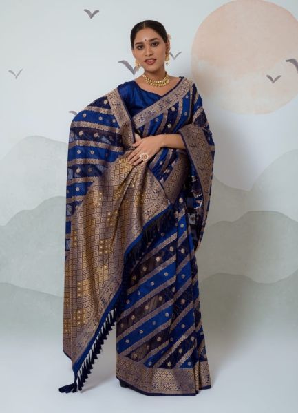 Blue Pure Dola Organza With Sequins-Work Festive Saree