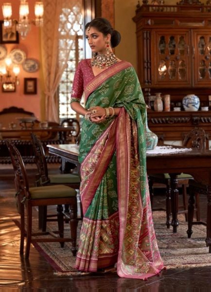 Green Tussar Silk Digital Printed Party-Wear Saree