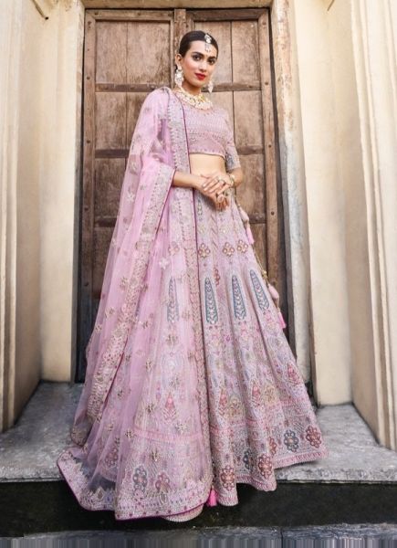 Lilac Silk With Handwork Wedding-Wear Bridal Lehenga Choli