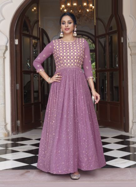 Mauve Georgette & Chinon Embroidered Party-Wear Anarkali Readymade Salwar Kameez