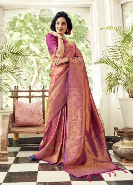Light Magenta Handloom Weaving Silk Festive-Wear Saree