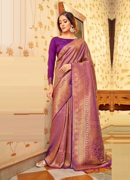 Purple Handloom Weaving Silk Festive-Wear Saree