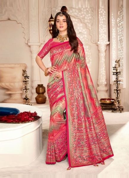 Magenta & Pink Banarasi Silk Embroidered Party-Wear Saree