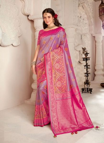 Light Violet & Magenta Banarasi Silk Embroidered Party-Wear Saree