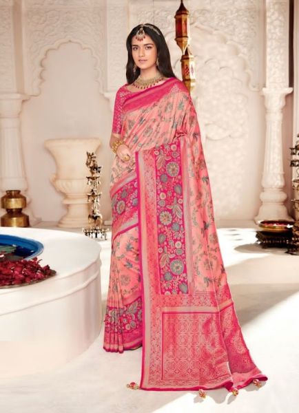 Pink & Magenta Banarasi Silk Embroidered Party-Wear Saree