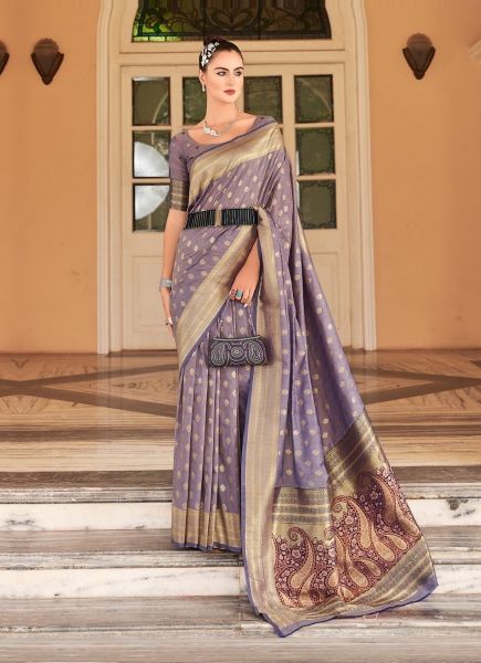 Mauve Banarasi Cotton Silk Weaving Festive-Wear Saree