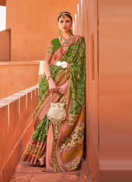 Olive Green Cotton Silk Digitally Printed Festive-Wear Saree