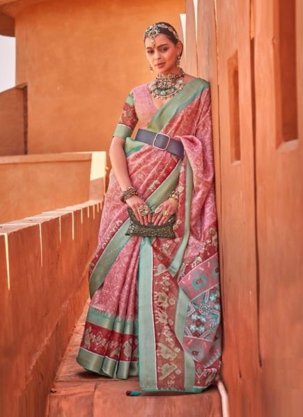 Pink Cotton Silk Digitally Printed Festive-Wear Saree