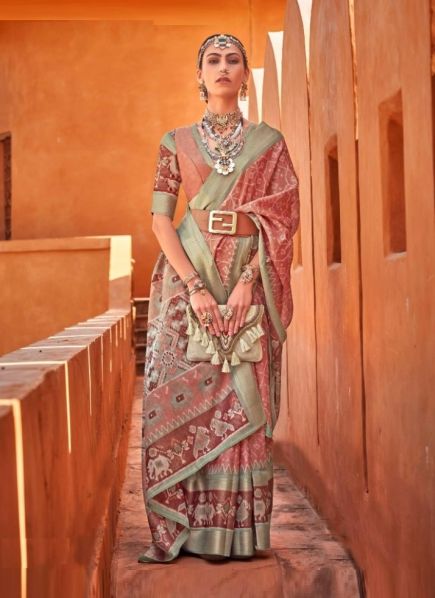 Mauve Cotton Silk Digitally Printed Festive-Wear Saree