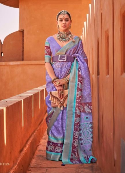 Lavender Cotton Silk Digitally Printed Festive-Wear Saree