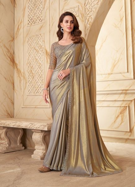Light Brown Silk Embroidered Party-Wear Boutique Saree